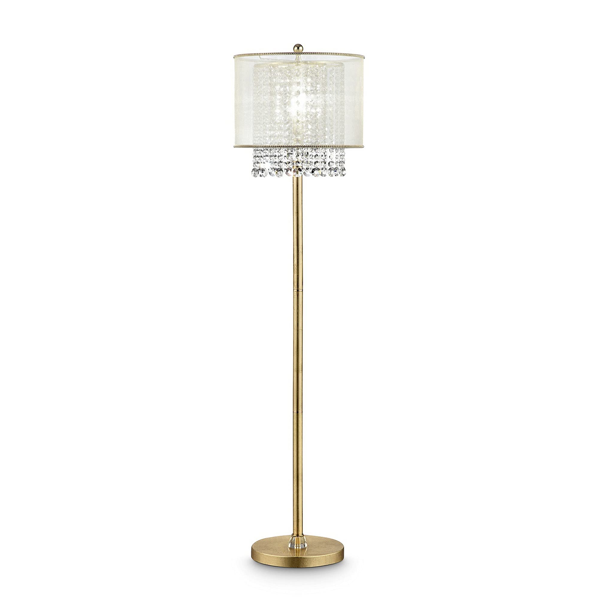 Benzara Floor Lamp with Hanging Crystal Accents, Metal, Gold and White, Model BM240410
