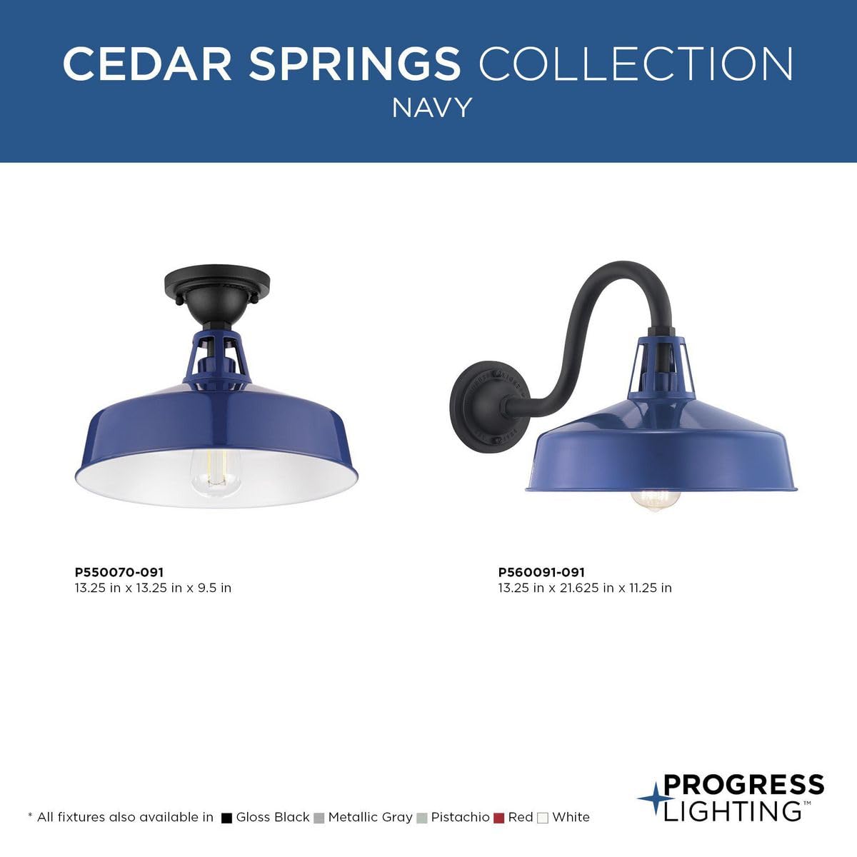 Cedar Springs Collection 1-Light Farmhouse Outdoor Semi-Flush Mount Light Navy