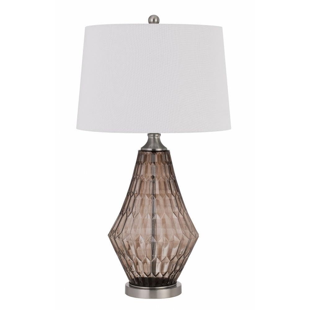 Cal 150W 3 Way Conover Glass Table lamp with hardbadk Taper Drum Fabric Shade, Off-White, (BO-2970TB)