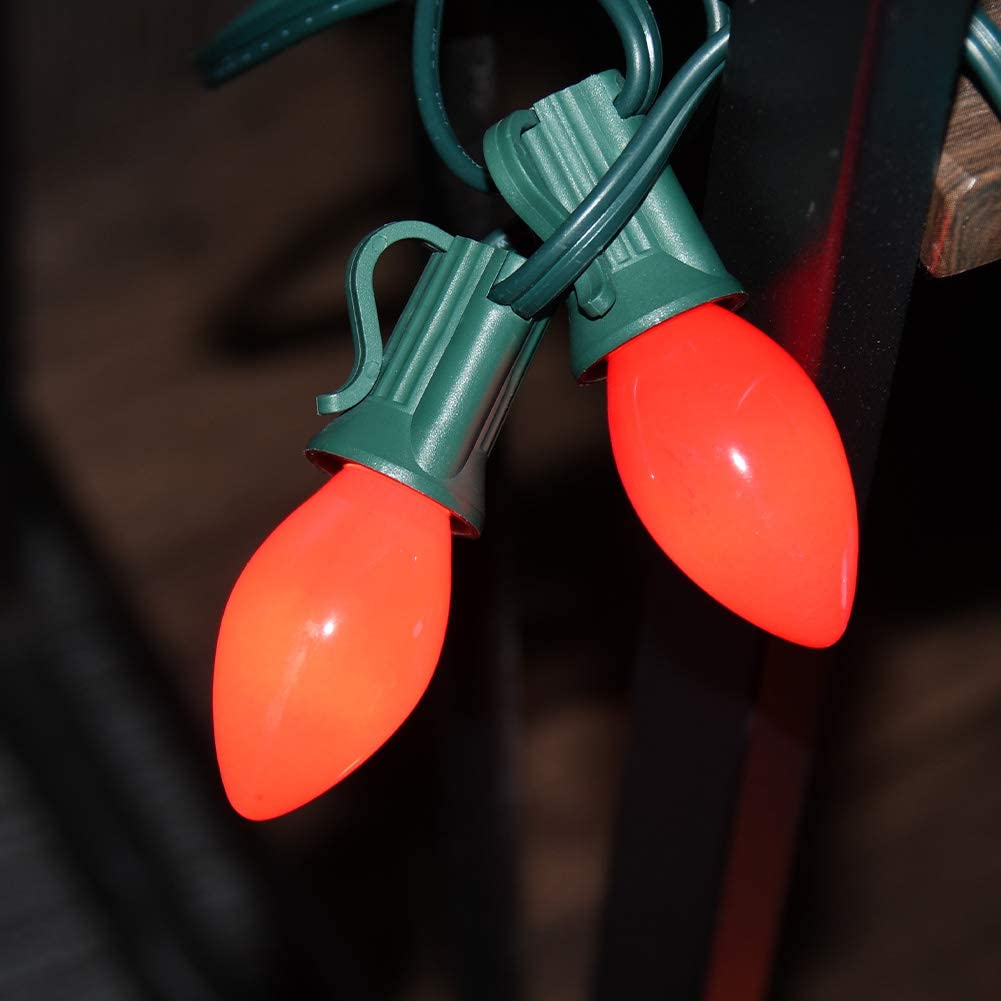 Sunsgne 25 Pack C7 Led Red Replacement Christmas Light Bulbs, 0.6W Led Plastic Vintage Night Light Bulbs For Christmas Indoor Ou