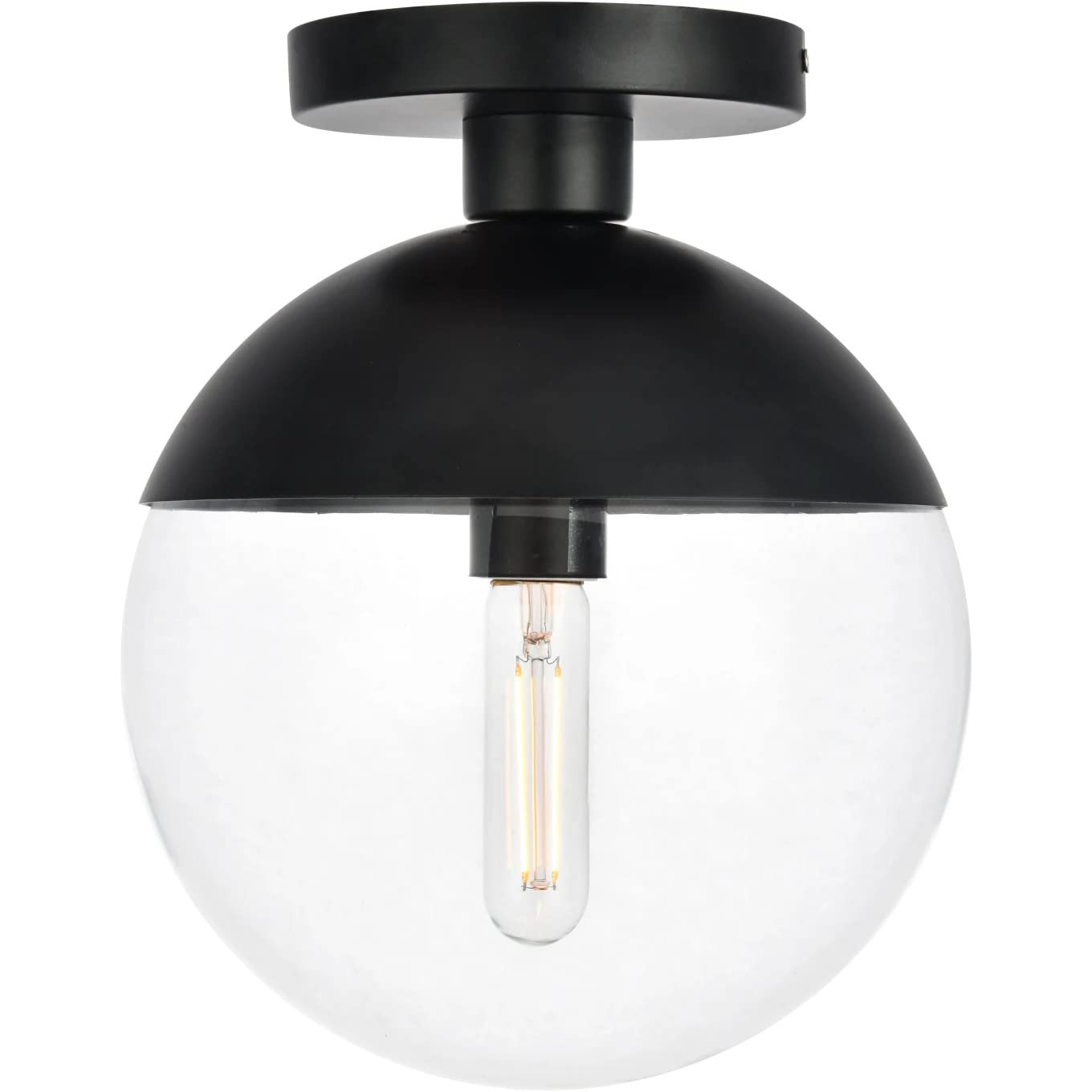 Living District Eclipse 1-Light Flush Mount Light Fixture, Metal & Glass, Black/Clear