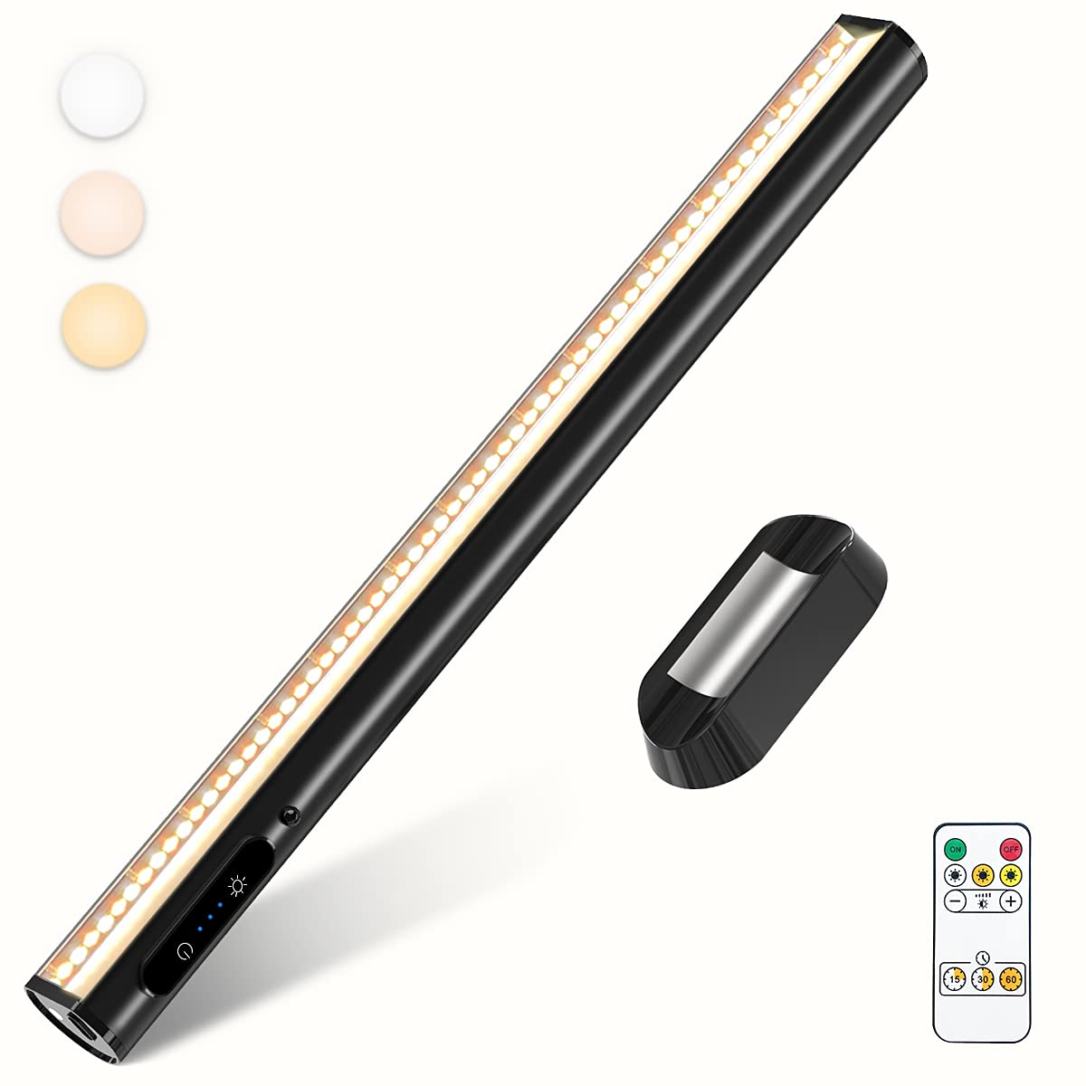 bravzurg Rechargeable Magnetic LED Light Bar, Wireless, Dimmable, Black, Model YZYK350-BK01, Under Cabinet Lighting, Battery Powered