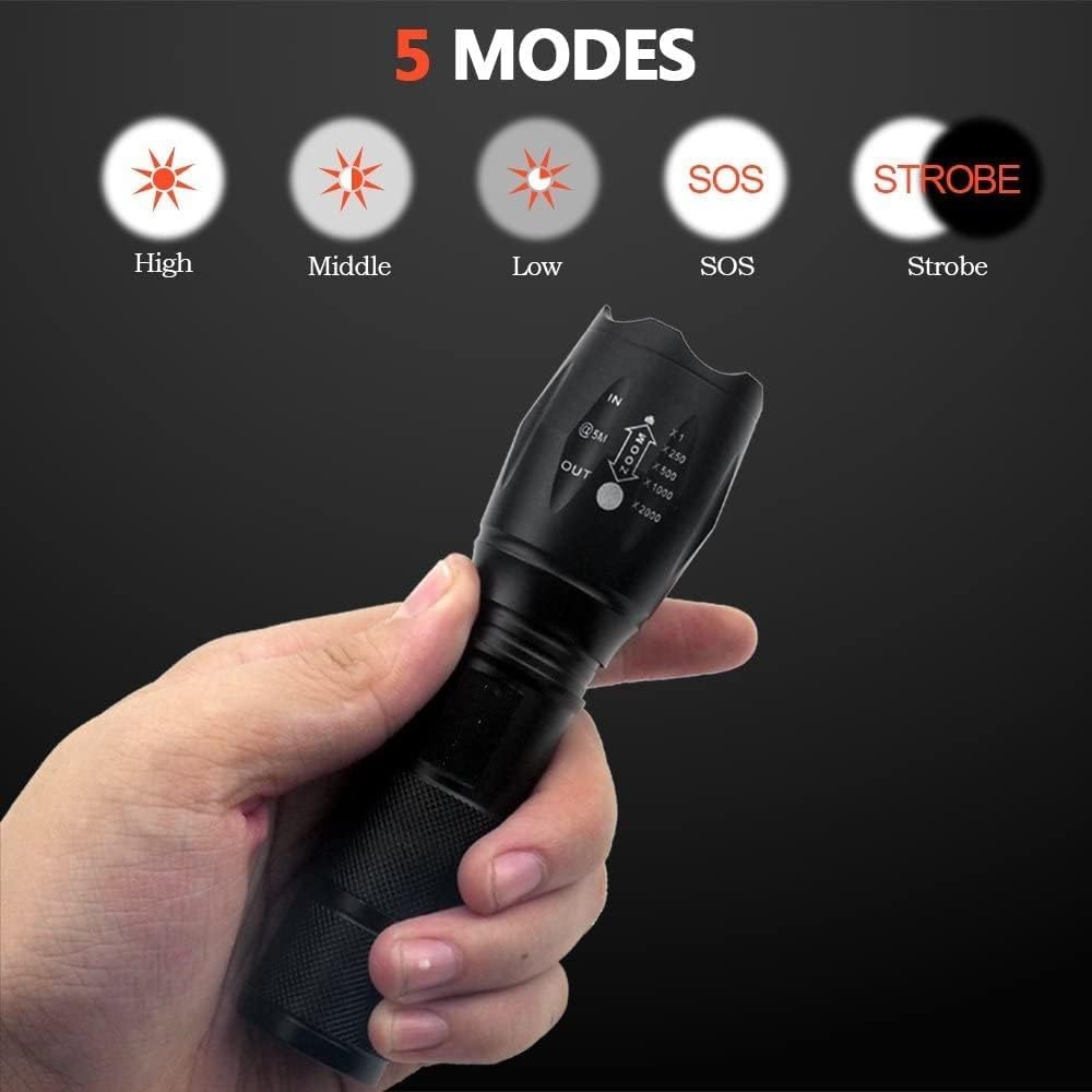MODOAO LED Flashlight - Waterproof, Zoomable, 5 Modes, Pocket-Sized, Aluminum, Model SDT340, 5 Pack