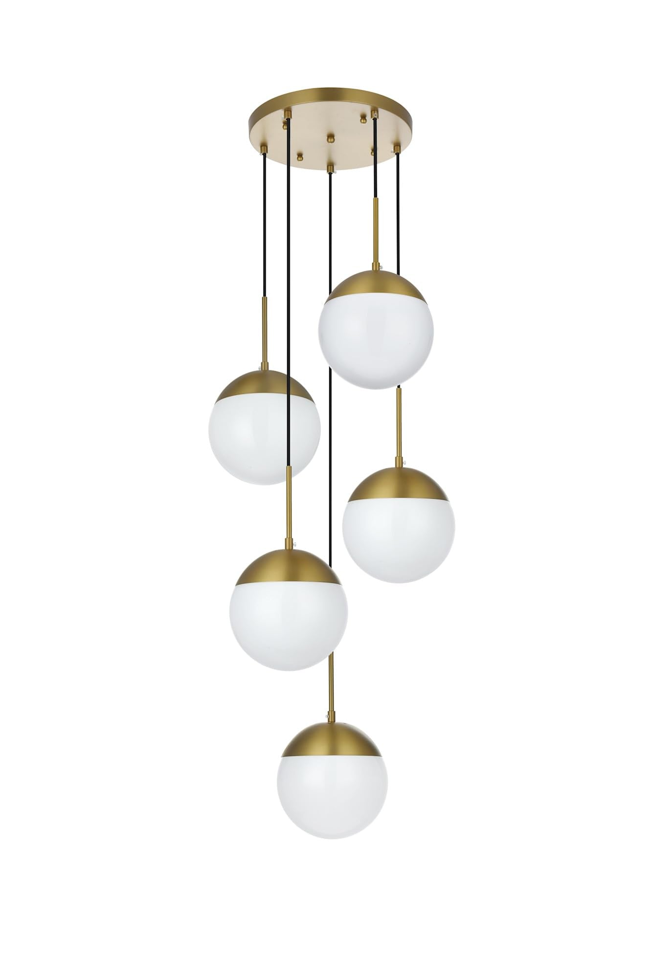 Living District Eclipse 5 Lights Brass Pendant With Frosted White Glass