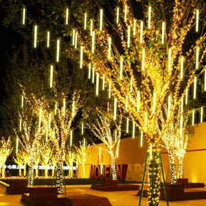 Jjgoo Christmas Lights Meteor Shower Rain Lights  10 Tube 12 Inch 240 Leds Icicle Light Outdoor Raindrop Light For Xmas Halloween Wedding Party Tree Holiday Decoration  Warm White