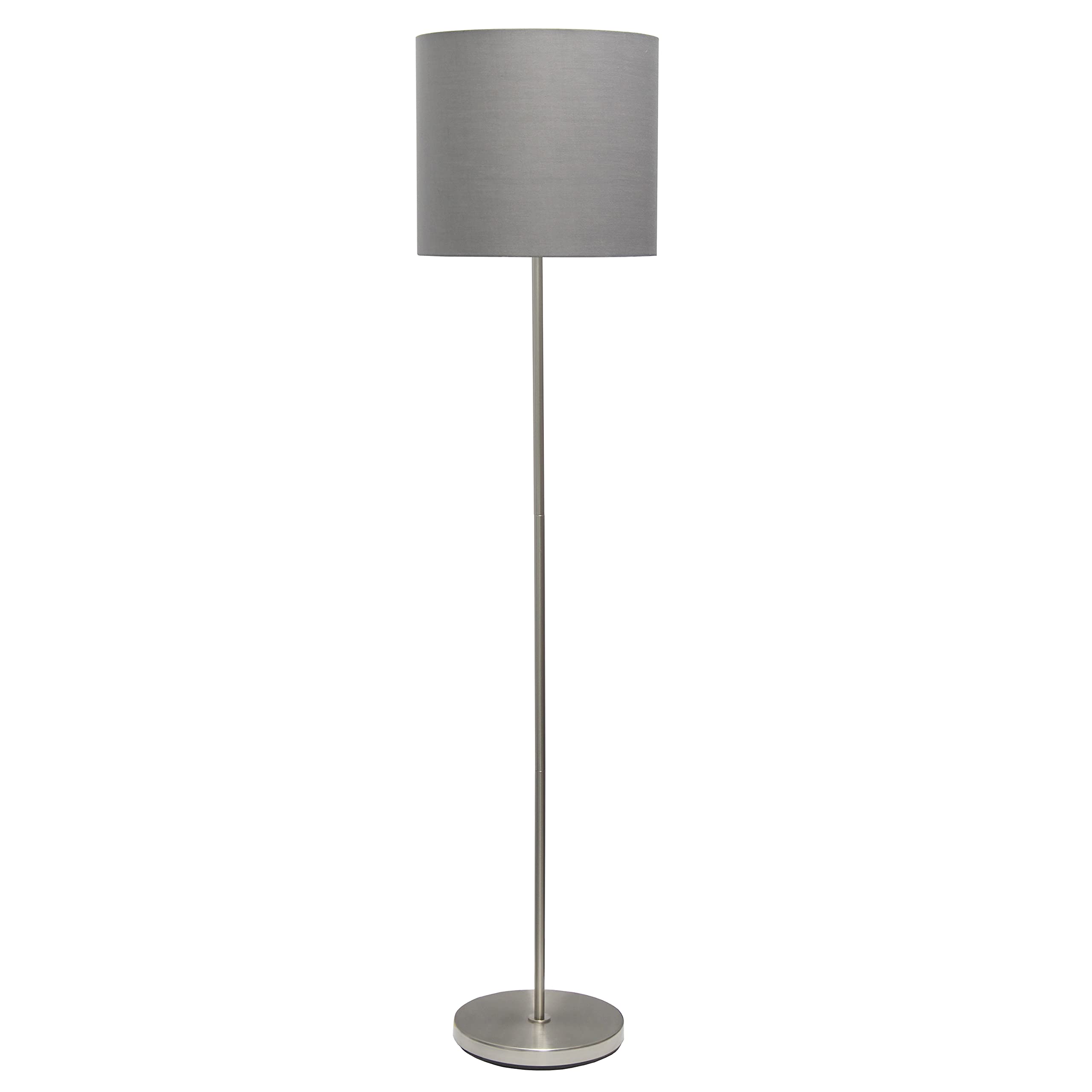 Simple Designs Lf2004-Gry Brushed Nickel Stick Drum Shade Floor Lamp, Gray
