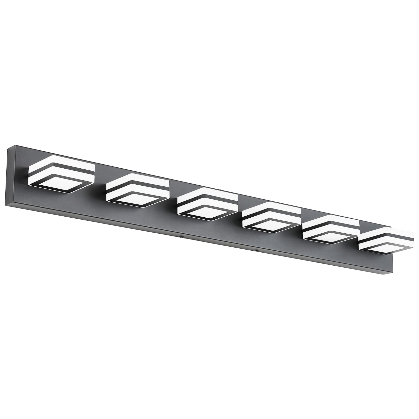 Ralbay Modern LED Bathroom Light Fixtures, 6 Lights, Rotatable, Matte Black, Metal Wall Lighting, Model 8596