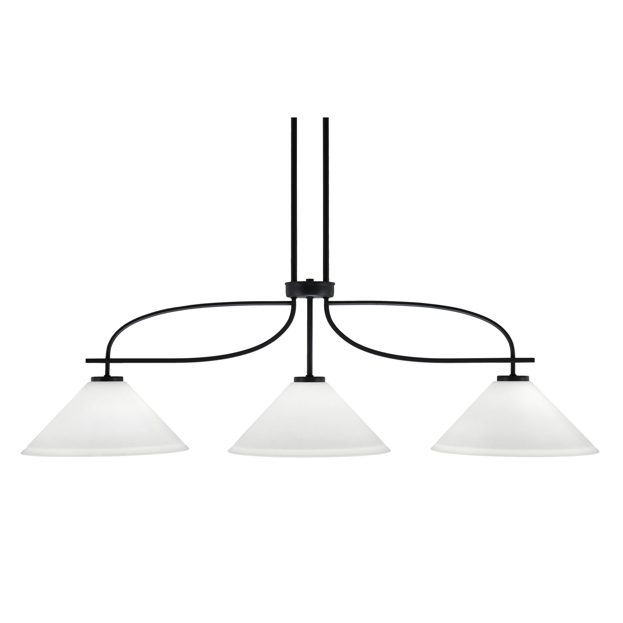 Cavella 3 Light Island Light Shown in Matte Black Finish with 12&quot; White Muslin Glass