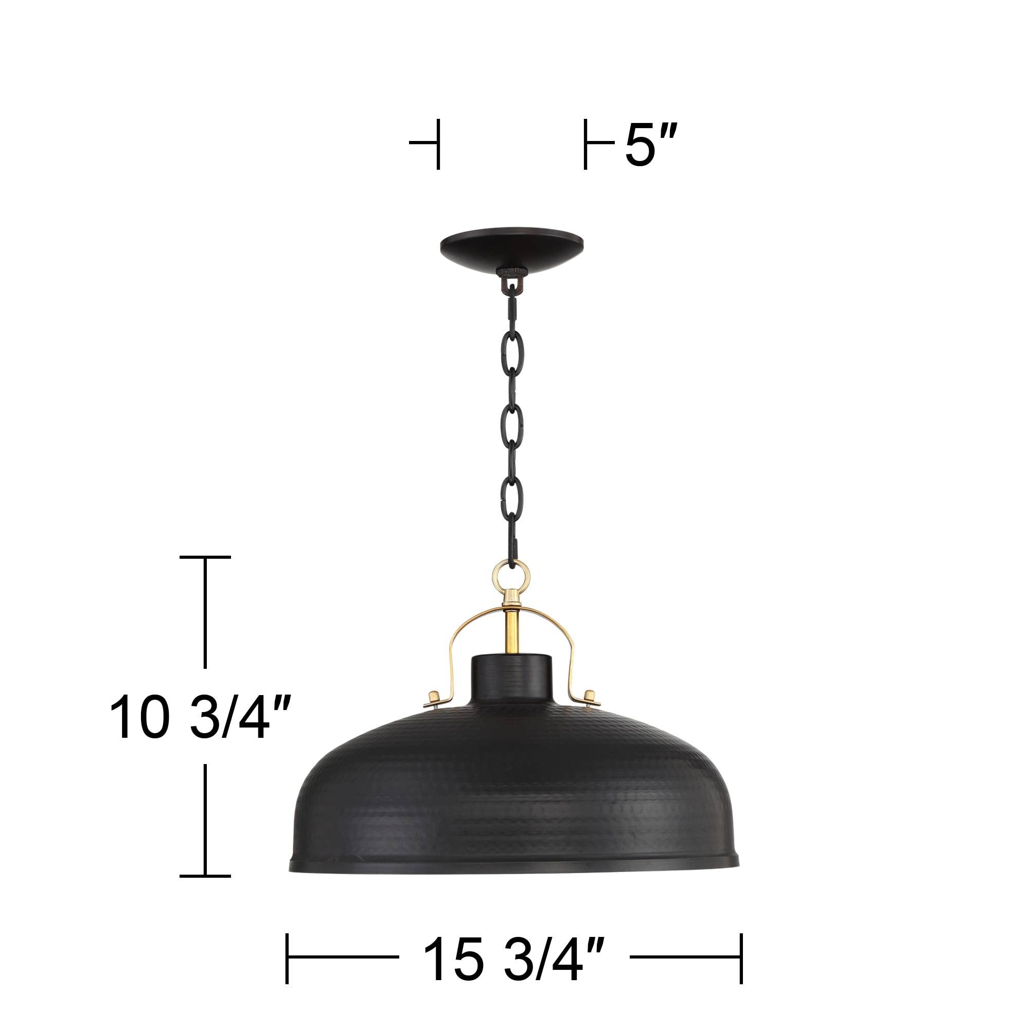 Possini Euro Design Pendant Lighting, Black & Warm Brass, 15.75in Wide, Metal, Rustic Dome Shade for Dining Room & Kitchen