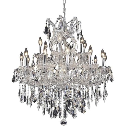 Elegant Lighting 2801D30C/RC 19-Light Crystal Chandelier, Chrome Finish, 30inD x 28inH, Three-Tier, Clear Crystals