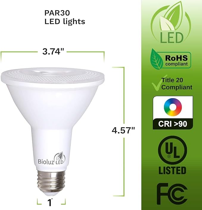 Bioluz Led 10-Pack Par30 Led Light Bulbs, 10W = 100W Replacement, 3000K Soft White, 90 Cri, Dimmable, Outdoor Flood Lights, Indo