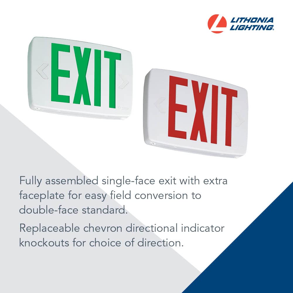 Lithonia Lighting Quantum LED Emergency Exit Sign, Green Letters, No Battery Back Up, Model LQM S W 3 G 120/277 M6