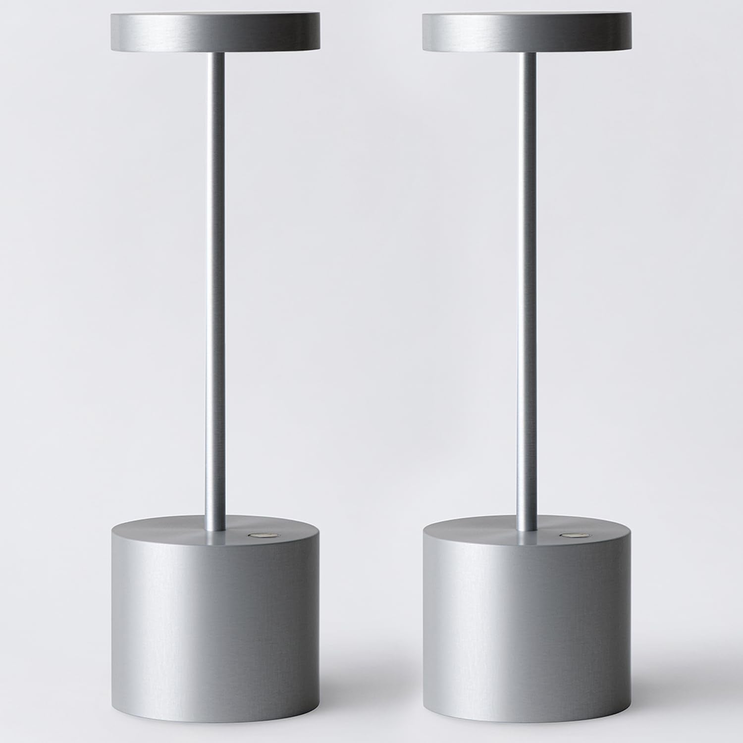 Barryca 2 Pack Cordless LED Table Lamp, 5000mAh Battery, Stepless Dimmable, Metal, Silver, Portable for Indoor/Outdoor Use