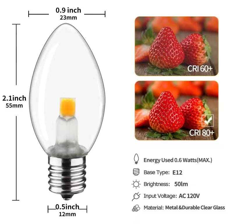 MX232 Set of 2 LED Light Bulbs E12 Candelabra Base with Clips for Halloween Christmas Decoration, 4-Pack, 4 Set of C7 COB Accessory Cord