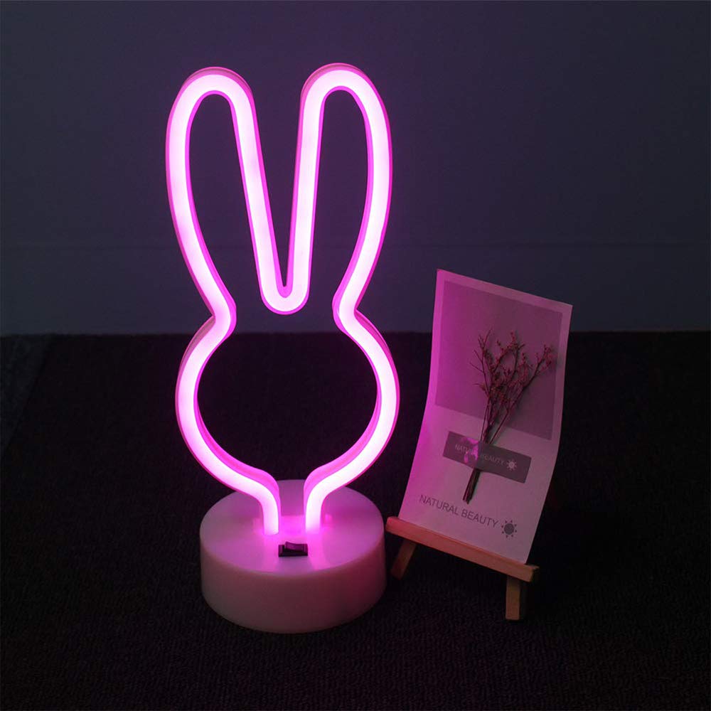 ENUOLI Neon Rabbit Sign Light - Pink LED Marquee Decor for Kids Rooms, Parties, Christmas - Model yNH.Z016, Plastic