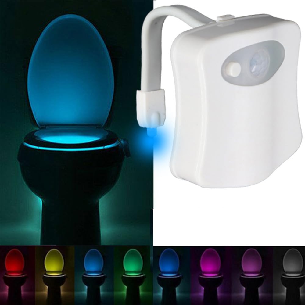 AUSAYE 3 Pack Toilet Night Light 8-Color Toilet Lights Motion Detection, Toilet Bowl NightLight Bathroom for Christmas Stocking Stuffers