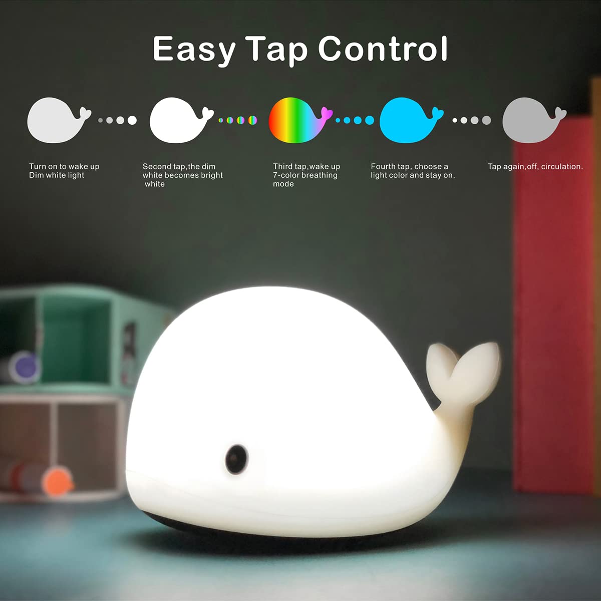LEDHOLYT Dolphin Night Light for Kids, Silicone Bedside Lamp, Cute Nursery Design