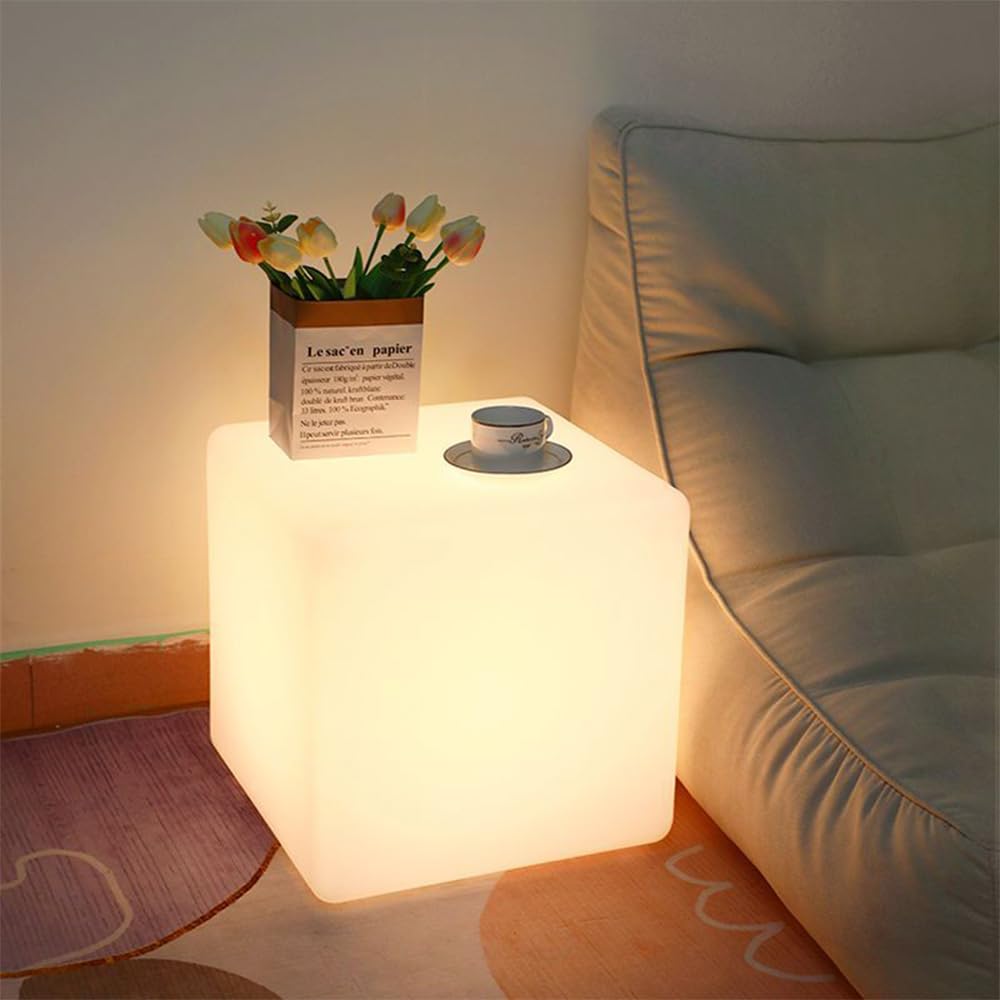 Led Cube Chair For Kids, 14-Inch Rgb Color Changing Led Cube Seat W/ Remote, Versatile Lighted Up Modern Side Table Glowing Nigh
