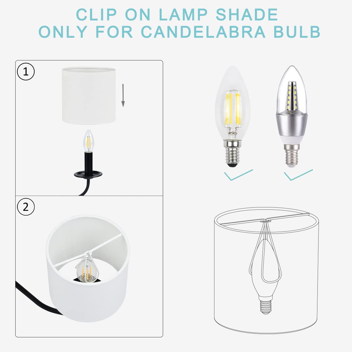 Lampwell Clip-on Chandelier Fabric Lamp Shades Set of 6, Small Drum 5.2"x5.2"x5.2", Handmade White, Model 21925