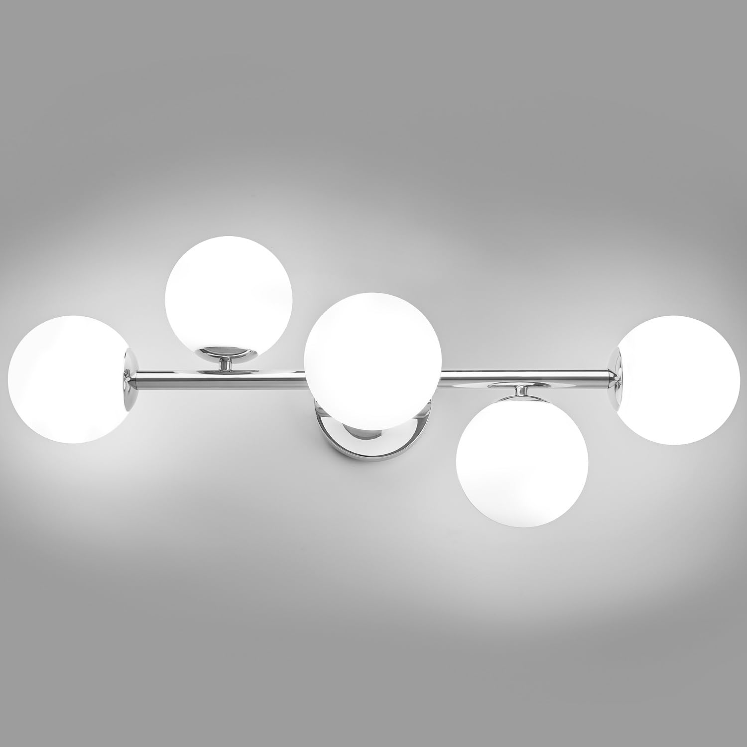 artmoonlight Bathroom Vanity Lights 5-Light Mid Century Modern Chrome Frosted Milk Glass Wall Sconces Model SP012A1-CH