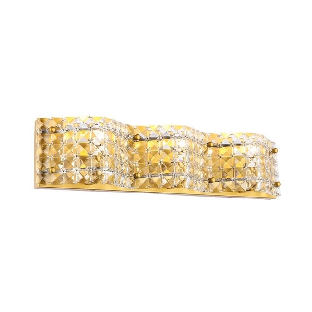 Living District Ollie Mid-Century Modern 3 Light Entryway and Bathroom Wall Sconce in Brass and Clear Crystals