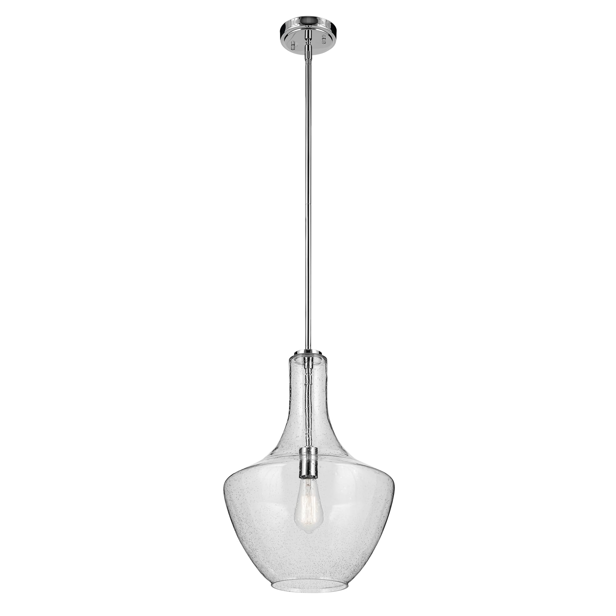 Everly 19.75 1-Light Bell Pendant With Clear Seeded Glass In Chrome, For Kitchen Island, Dining Nook, Bedroom, (19.75 X 13.75) 4