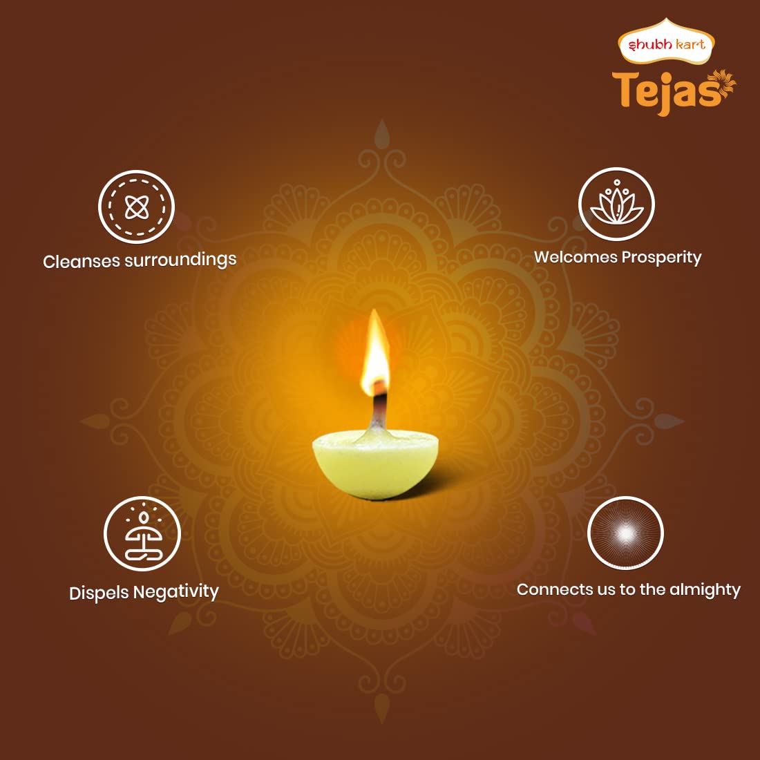 Shubhkart Tejas Pure Ghee Diya Batti Pack of 30 Diyas with Niranjan Diya | Readymade Ghee Wicks| Diya Batti for Puja, Festivals