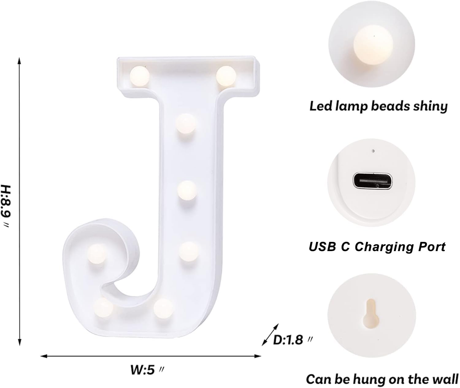 Foaky Rechargeable LED Marquee Light - Warm Plastic Sign for Home Bar Decoration, Size J, Model Recharge-ABS