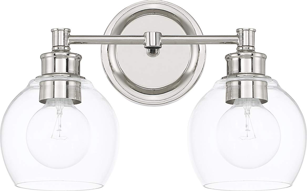 Capital Lighting 121121PN-426 Mid-Century Clear Glass Bath Vanity Wall Mount, 2-Light 200 Total Watts, 10 H x 15 W, Polished Nic