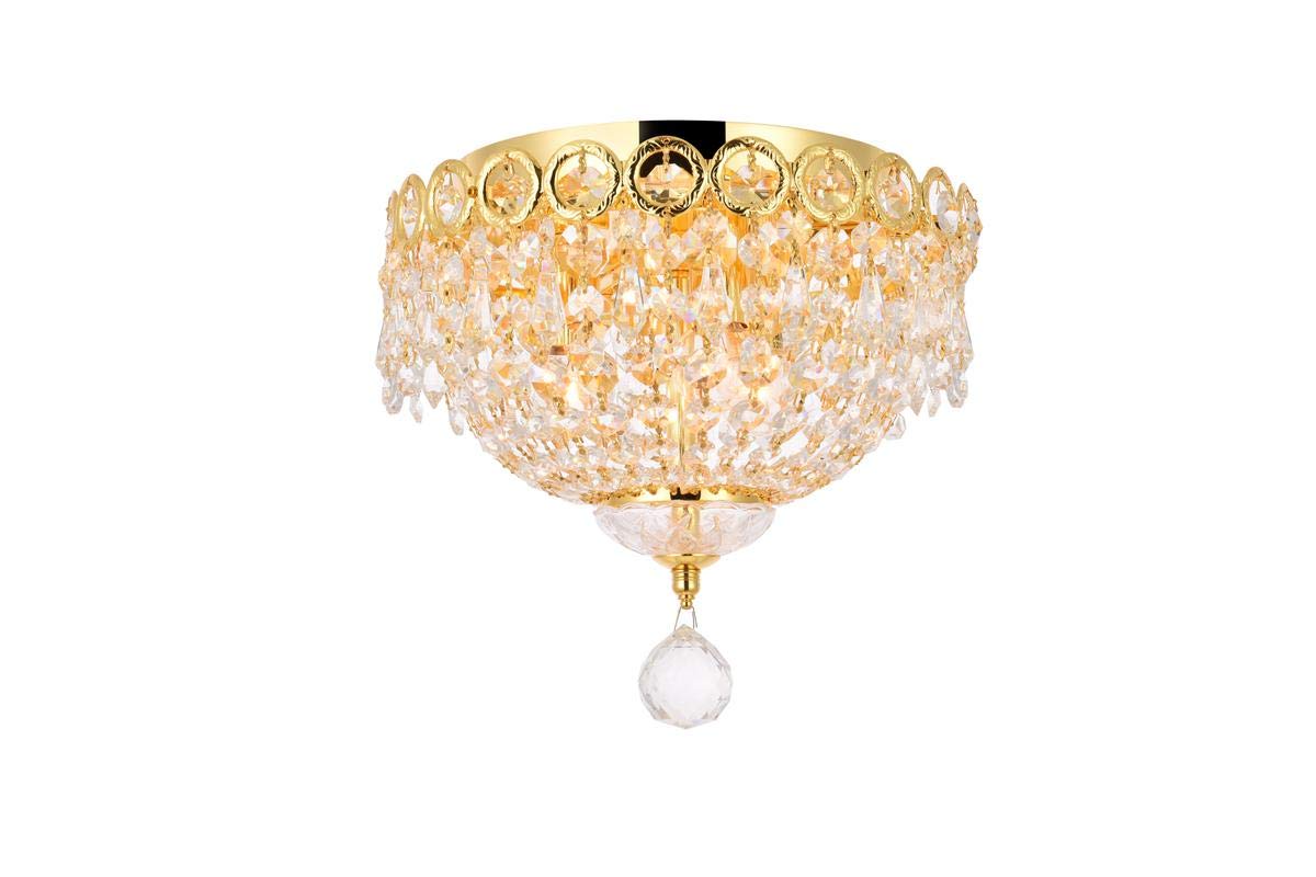 Elegant Lighting 1900F10G/RC Royal Cut Clear Crystal Century 3-Light, Single-Tier Flush Mount Crystal Chandelier, Finished in Gold with Clear Crystals