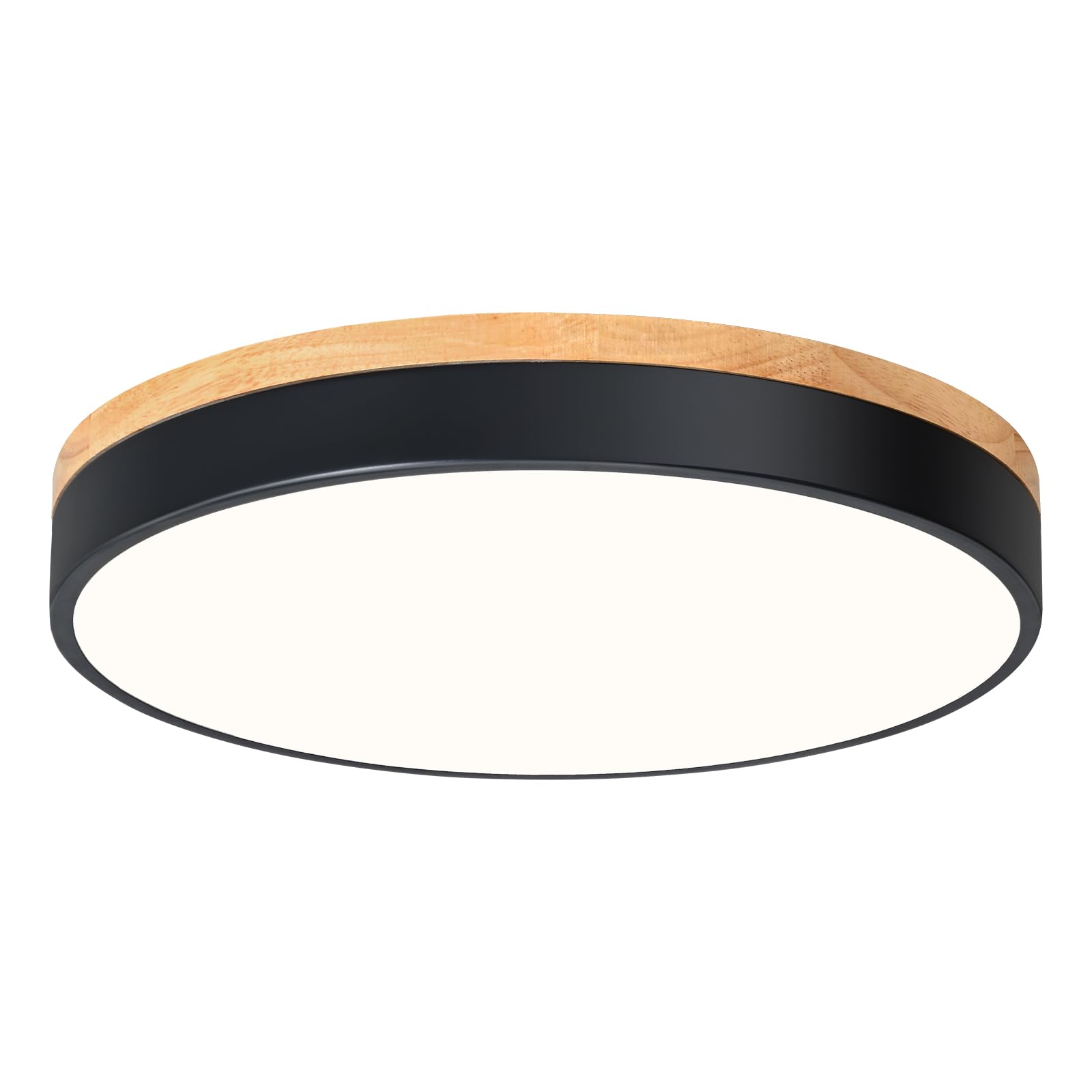 Zuyurt Wood Led Ceiling Light, Modern Black Flush Mount Ceiling Light, Minimalist Close To Ceiling Light Fixture For Bedroom, Li