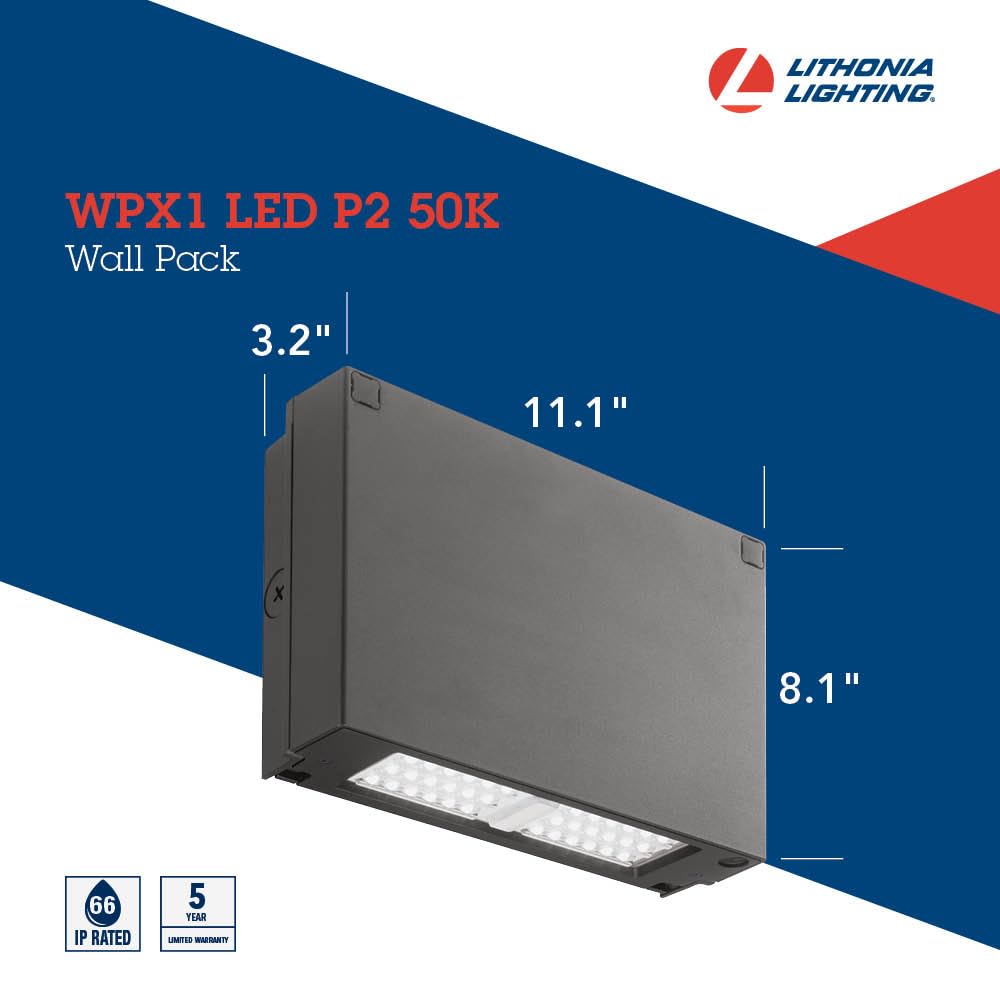 Lithonia Lighting Outdoor Wallpack LED 5000K 2900 Lumen Aluminum Dark Bronze Model WPX1