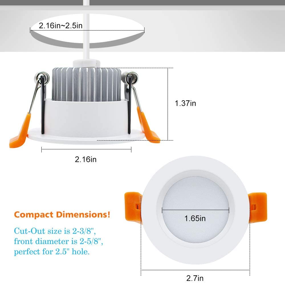 2 Inch Led Downlight  Recessed Lighting Dimmable Ceiling Light  3W  3000K Warm White  Cri80 With Led Driver(35W Halogen Equivalent)  8 Pack