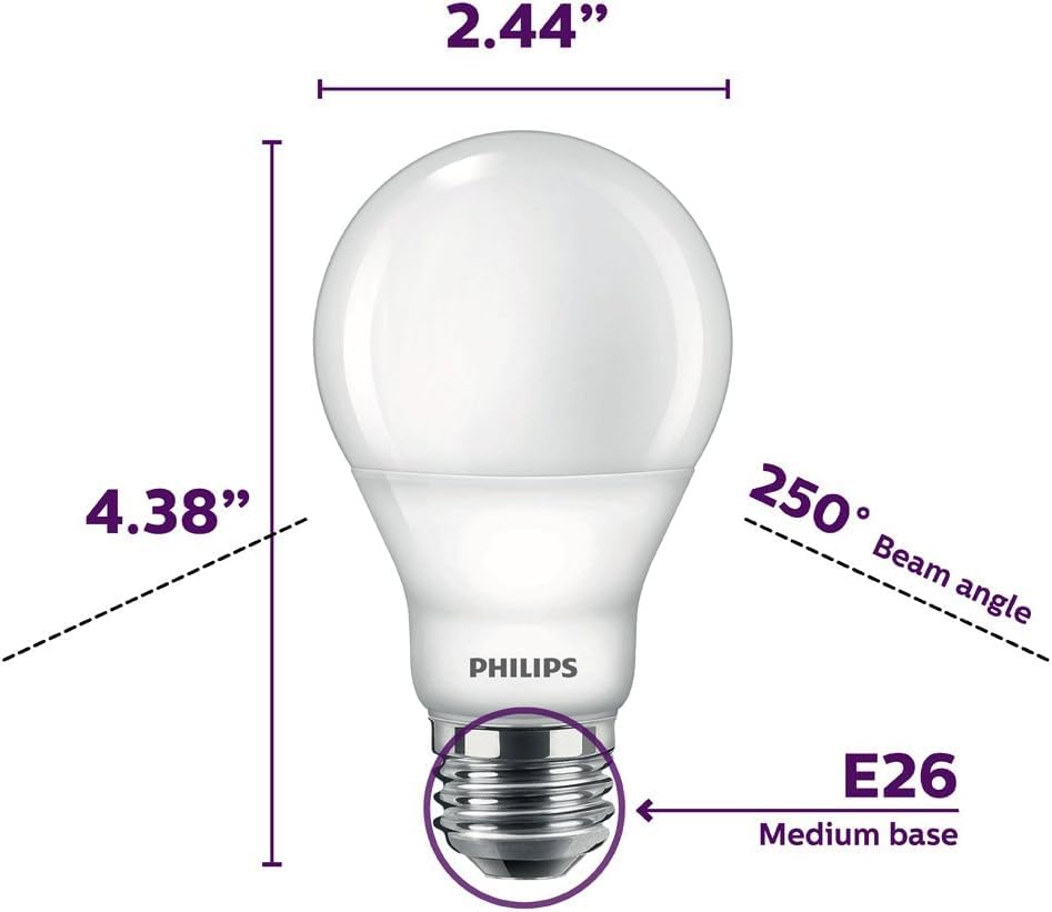 Philips Led Dimmable A19 Light Bulb With Warm Glow Effect 800-Lumen, 2200-2700-Kelvin, 9.5-Watt (60-Watt Equivalent), E26 Base,