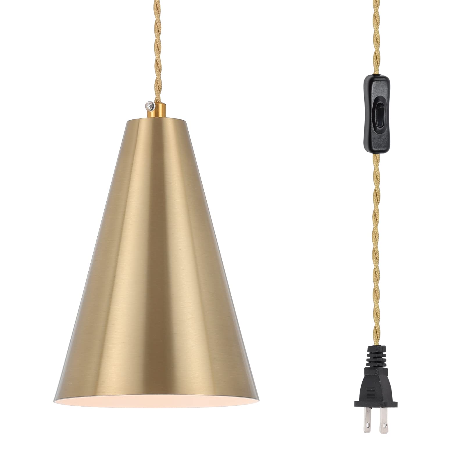 Dijiahua Gold Plug In Pendant Light, Metal Shade, On/Off Switch, Model P-JDH049