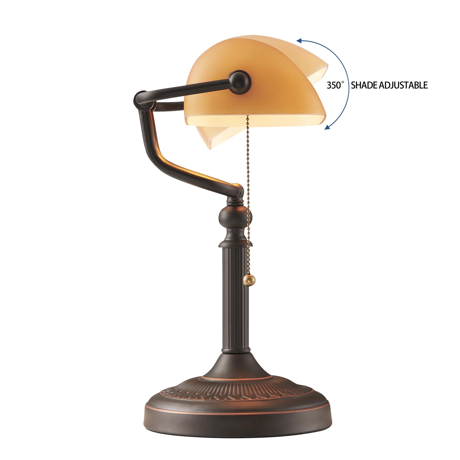 Newrays Glass Bankers Desk Lamp, Classic Size, Pull Chain Switch, Orange, Model T9009