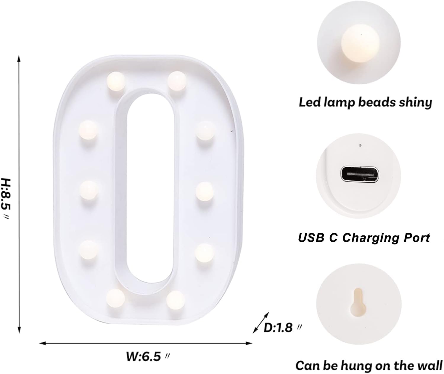 Foaky Rechargeable LED Letter Light Sign, Warm Plastic Marquee Night Light, Size O, Model Recharge-ABS for Parties and Home Decor