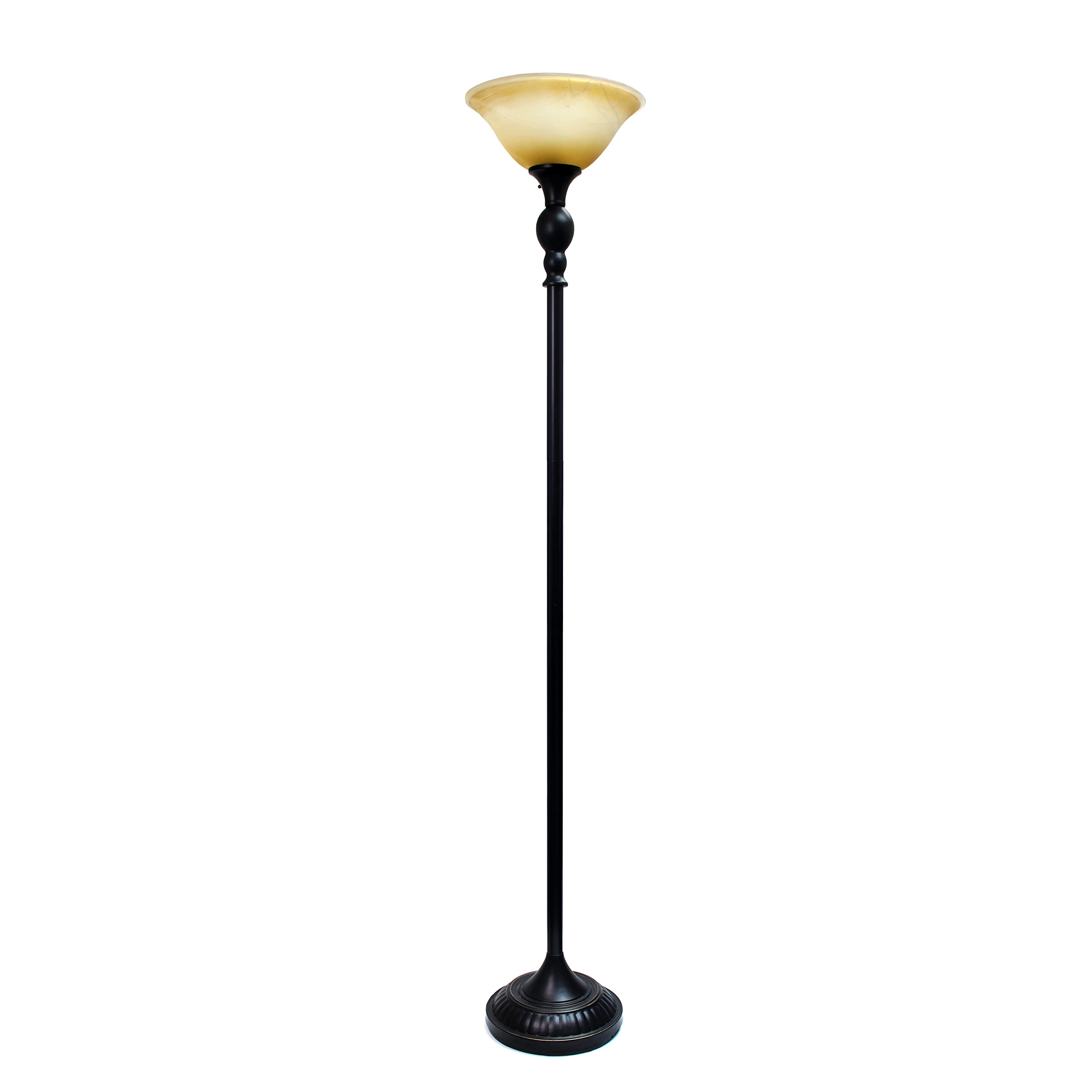 Elegant Designs LF2001-RBZ Torchiere Floor Lamp, Restoration Bronze, Amber Glass Shade, 13 x 13 x 71 Inches