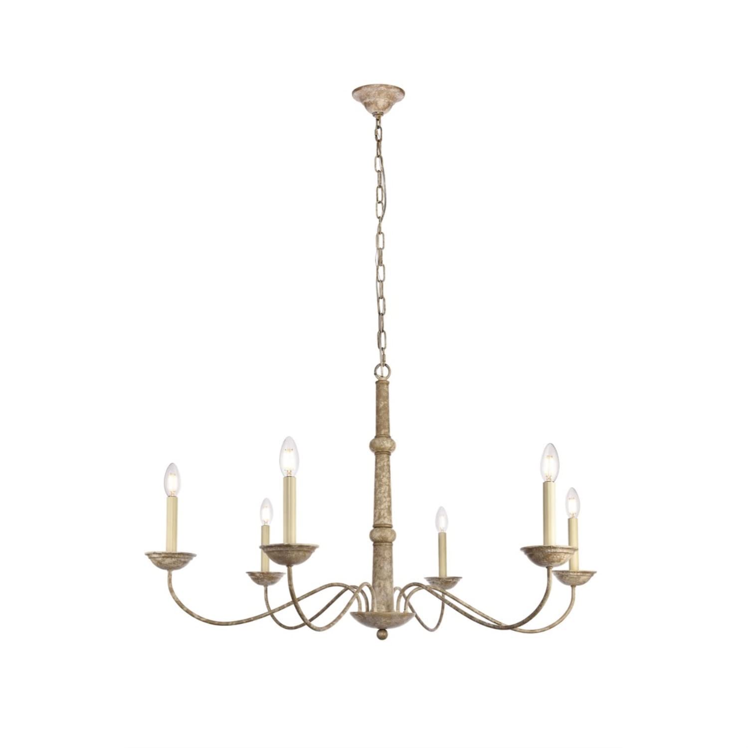 Elegant Lighting Living District Merritt 6-Light Transitional Metal Chandelier in Weathered Dove