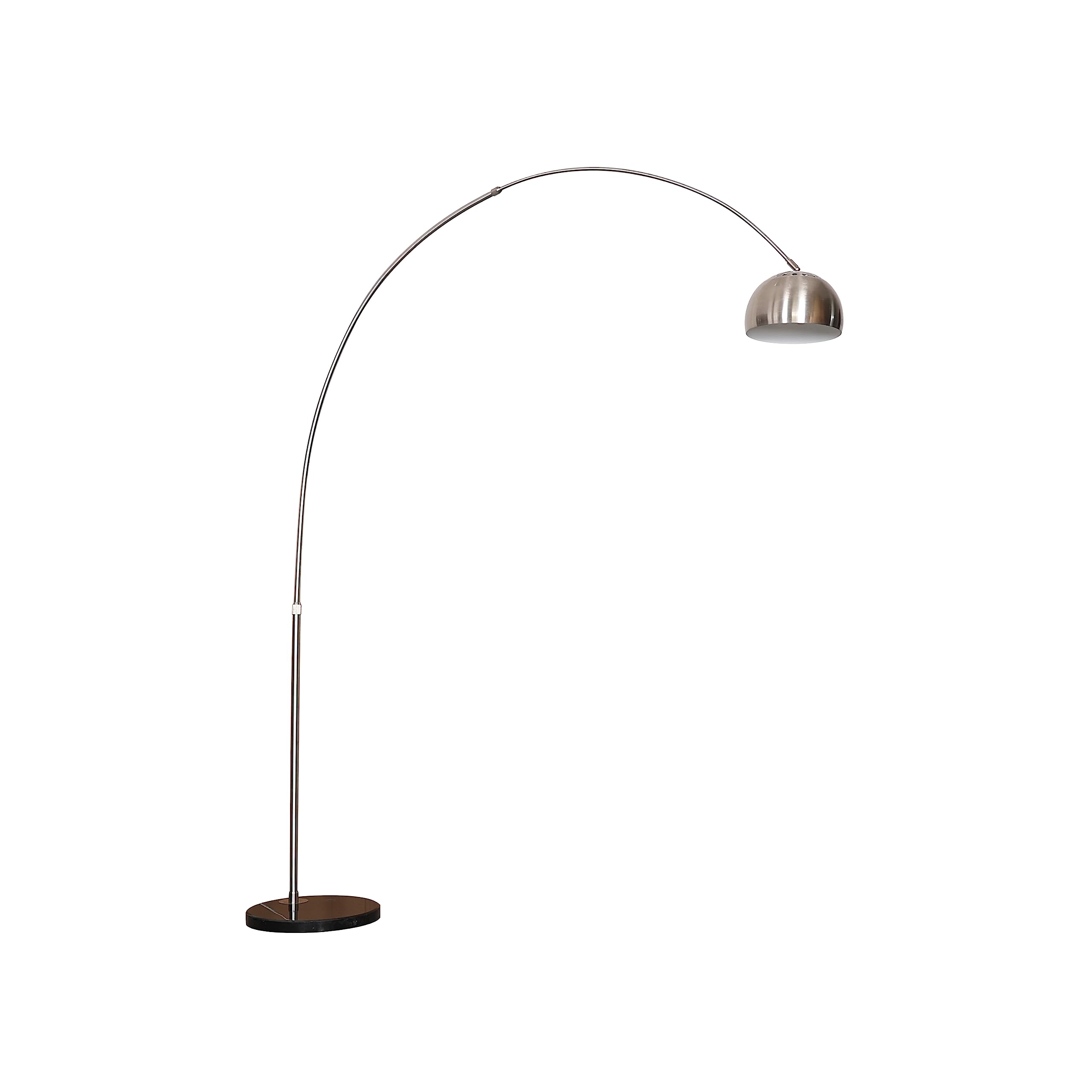 LeisureMod Arco Mid-Century Modern Arched Floor Lamp 75.6" Height with Black Round Marble Base and Metal Dome Lamp Shade for Living Room and Bedroom (Silver)