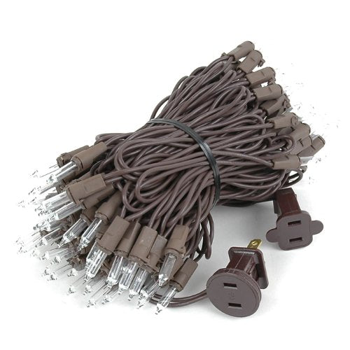 Novelty Lights 34 Feet 100 Bulbs Traditional Incandescent Mini Lights, Clear On Brown Wire With 4 Spacing, Commercial Grade And
