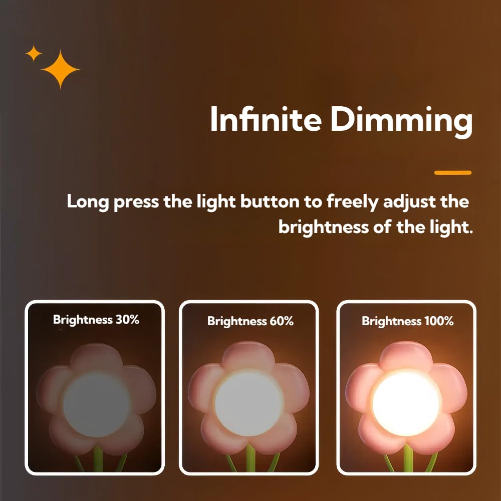 magical JD Sunflower Lamp Rechargeable LED Night Light, 3-Colour Dimming, Model GL371A-1, Orange