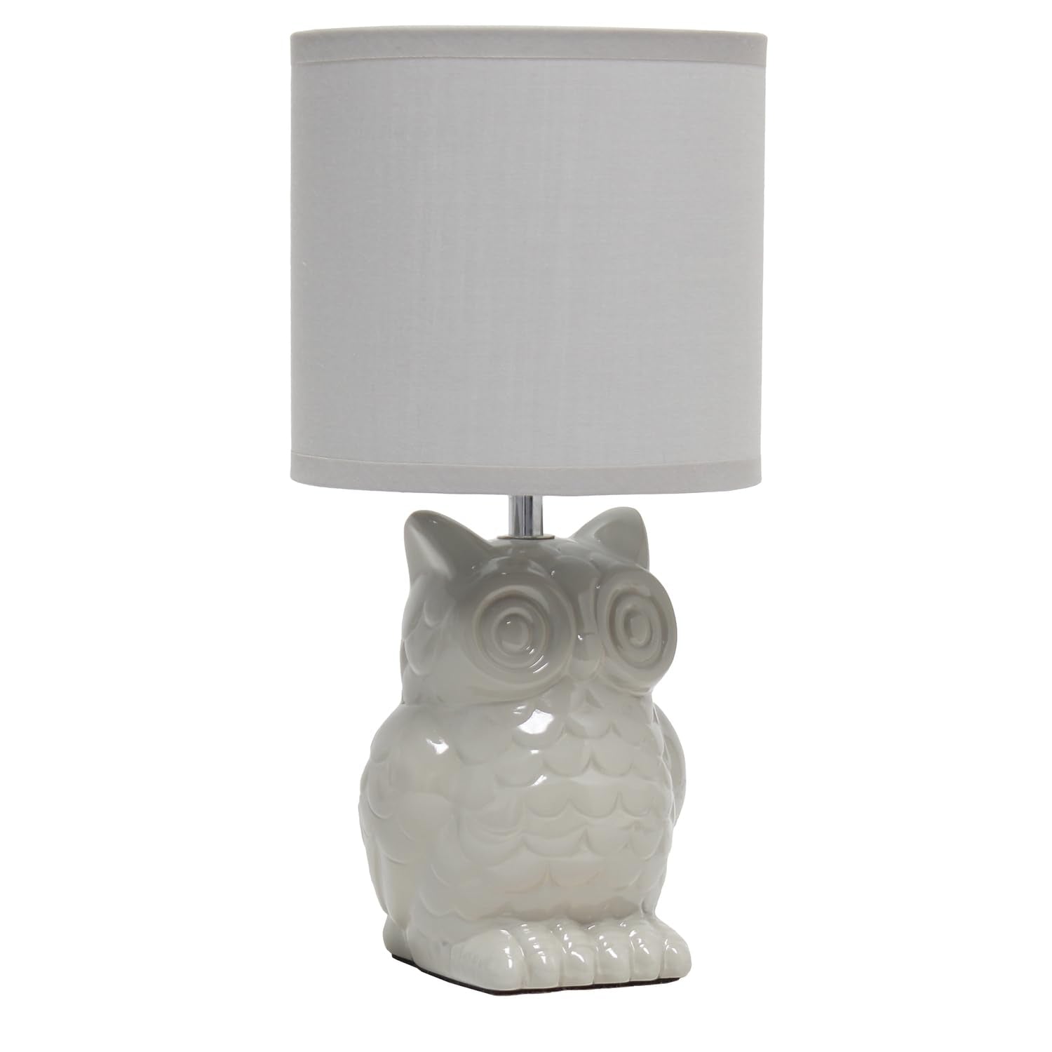 Simple Designs Lt1136-Gry Gray Ceramic Owl Table Lamp 12.8 With Fabric Shade For Bedroom, Living Room, Nursery