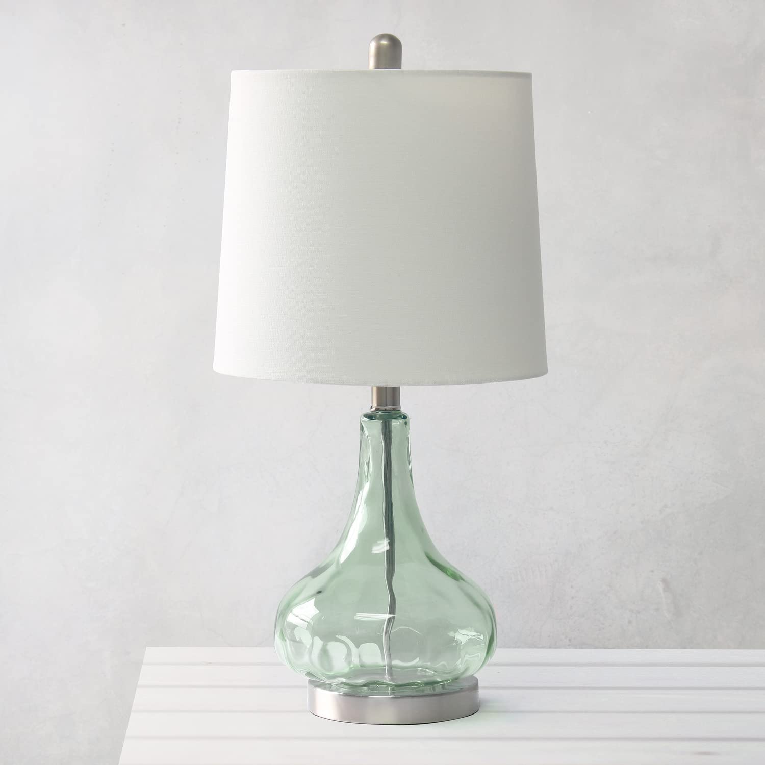 Elegant Designs Modern Dimpled Glass Endtable Lamp, 23.25" Sage Green, Steel, Model LT3326-SGE, White Fabric Shade