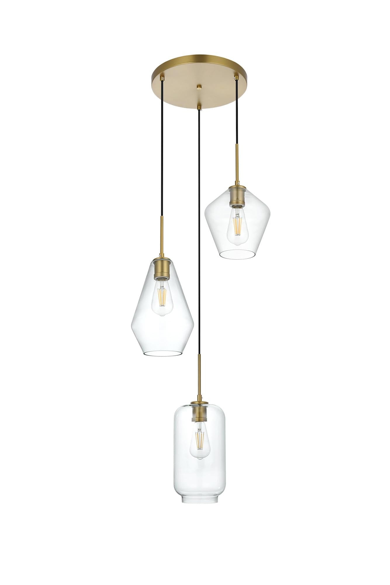 Elegant Lighting Living District Gene 3 Light Brass and Clear Glass Pendant