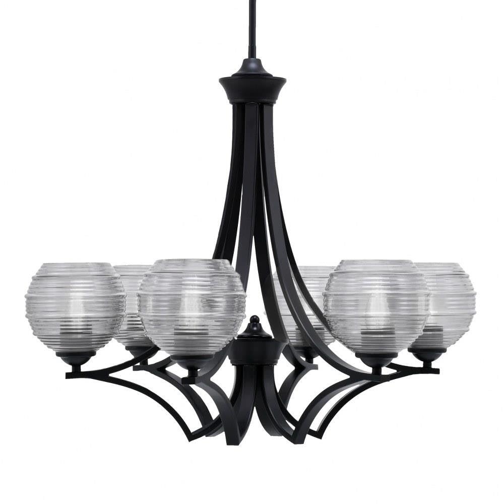 Toltec Lighting 566-MB-5110 Zilo - 6 Light Uplight Chandelier-23 Inches Tall and 26.5 Inches Wide, Finish Color: Matte Black, Glass Color: Clear Ribbed