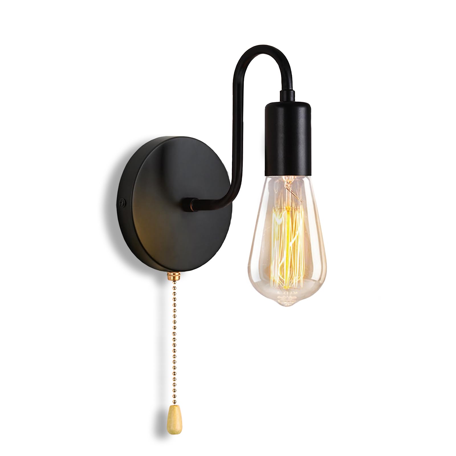 Dtiedy Pull Chain Wall Light Fixture 1-Light Wall Sconce With On Off Switch Hardwired Black Wall Sconces Indoor Vintage Industri