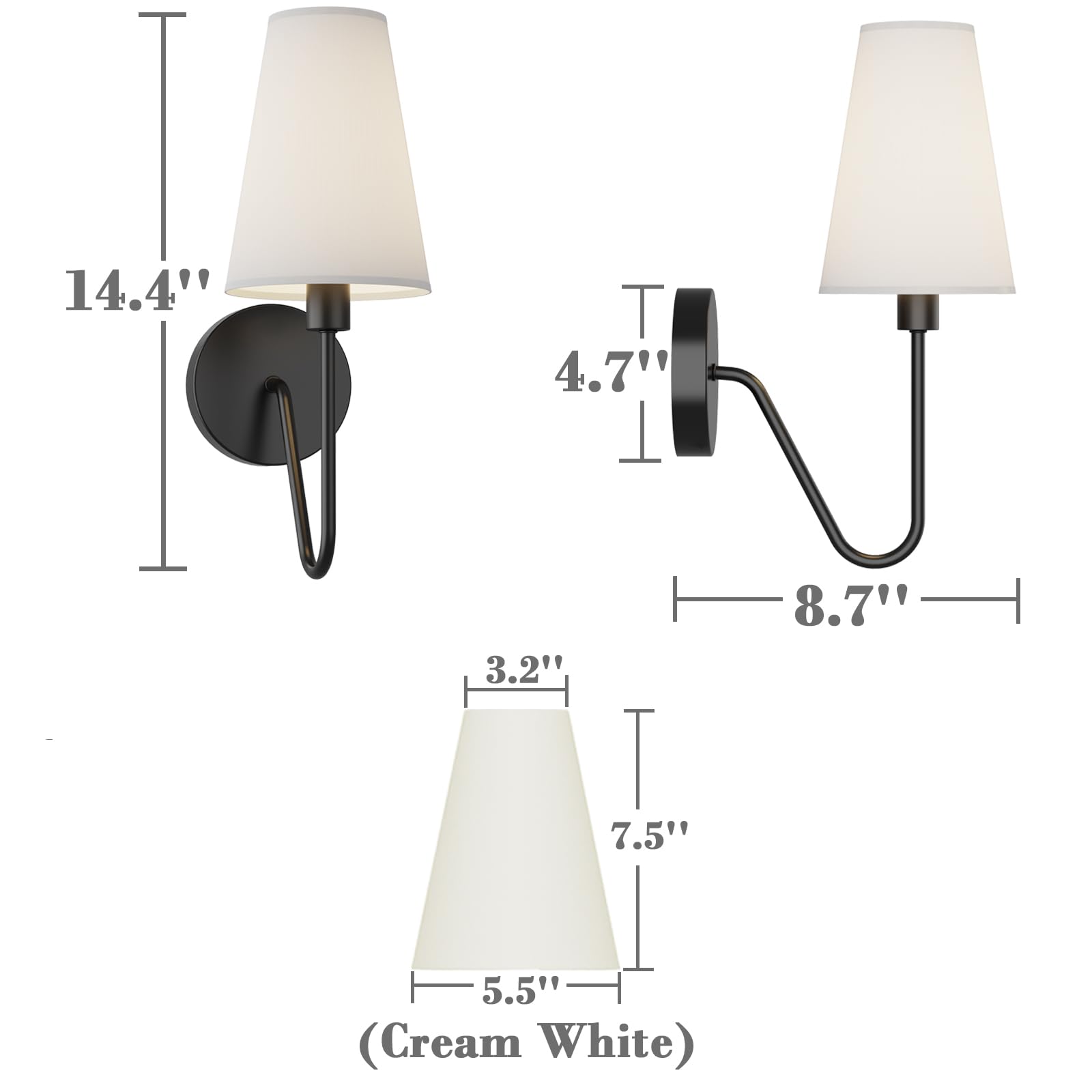 Electro Bp Black Wall Sconce Lighting Fixture, 1 Light With Cream Linen Shade, Set Of 2