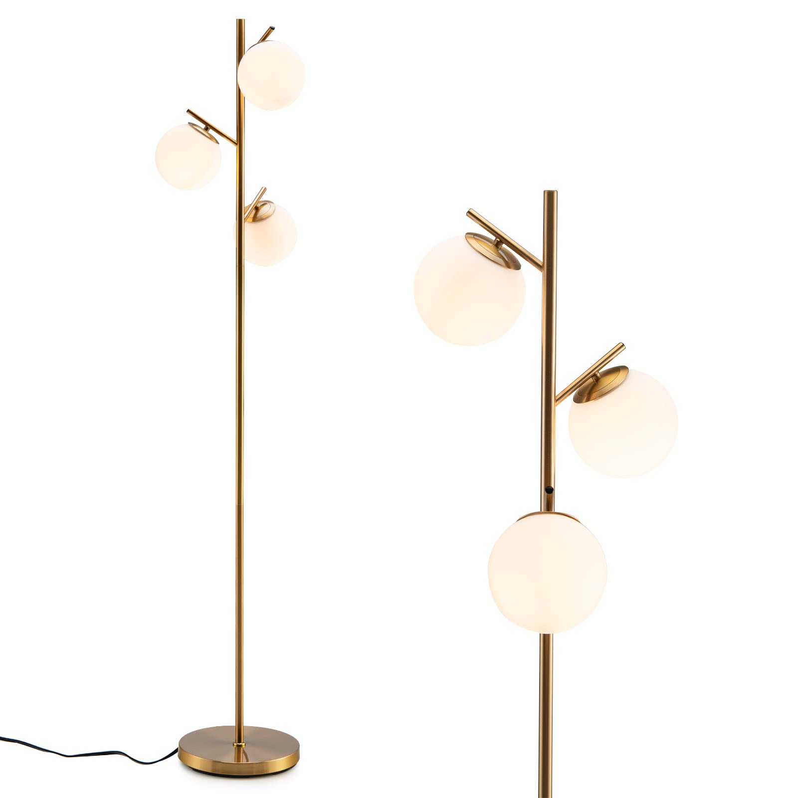 Tangkula 3-Globe Floor Lamp, Modern Freestanding Lamp W/Foot Switch & 3 E26 Bulb Bases, Sturdy Steel Pole, Tall Standing Light F
