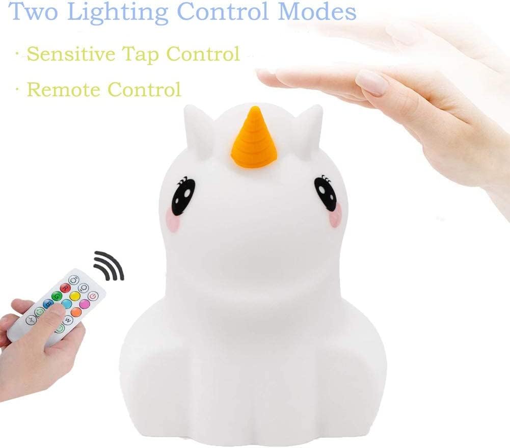Tekemai Night Light, Big Size Silicone Lamp, Remote & Touch Control, Adjustable Brightness & Color, Unicorn Design, White, Model TC861-8